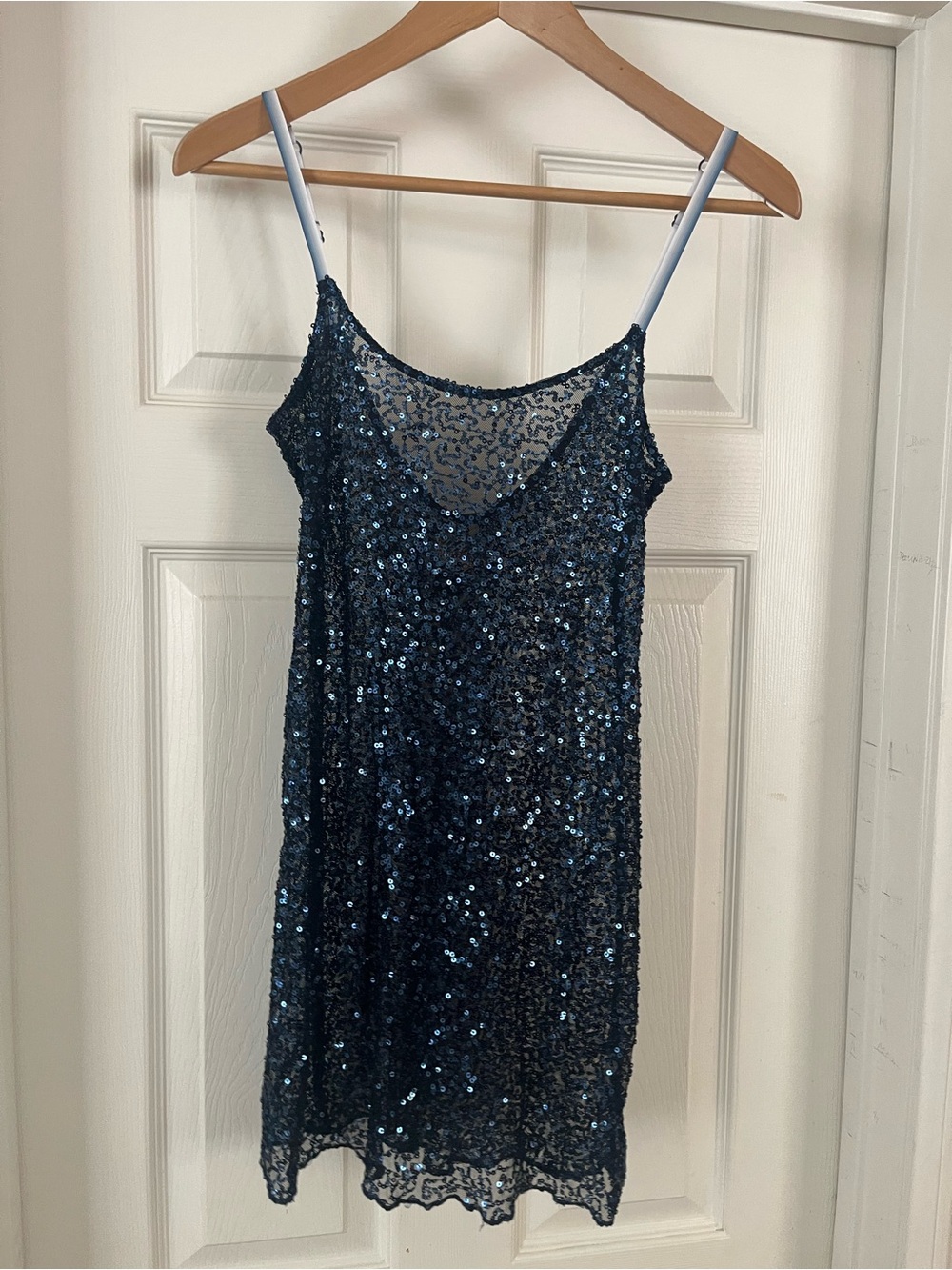 Intimately Free People Blue Sequin Mesh Slip Dress